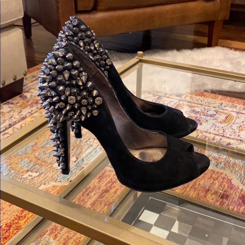 Sam Edelman black suede open toe heels sz 7